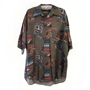 VTG 90s Baracuta Travel Theme Shirt Mens Scenic Sites Collage 100% Rayon Sz M